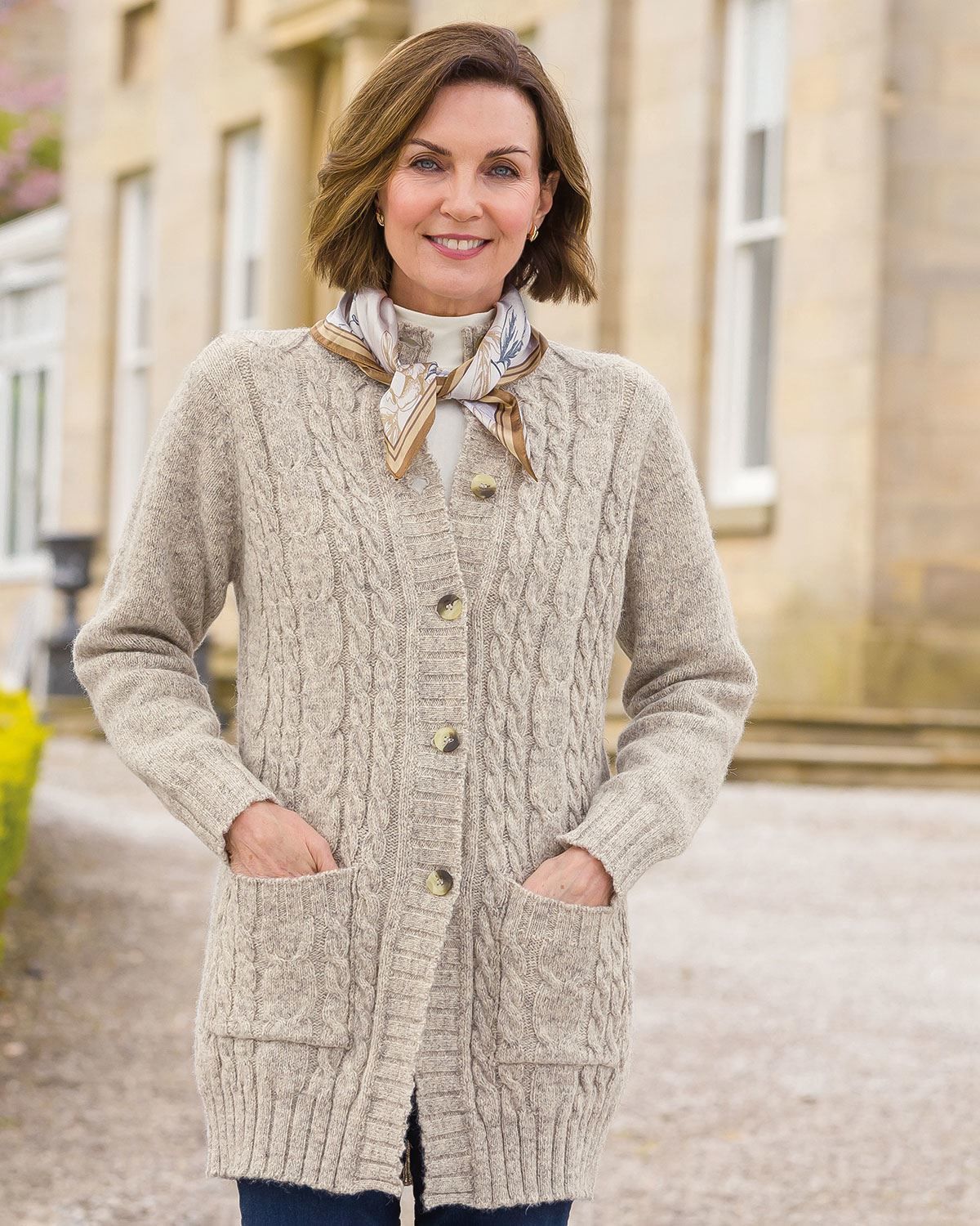 Elsie Longline Shetland Wool Cable Cardigan Country Collection